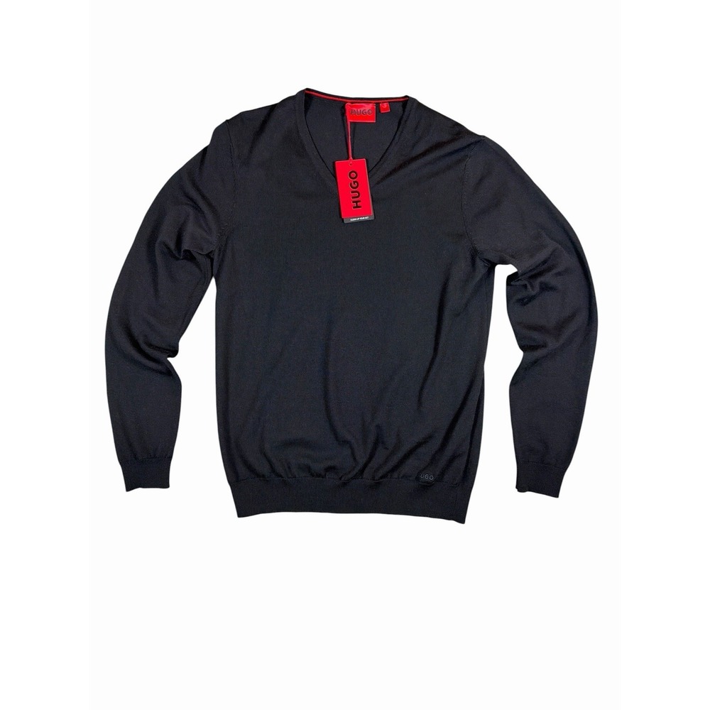 Hugo Boss Men's V-Neck Sweater in Black with Red Trim
